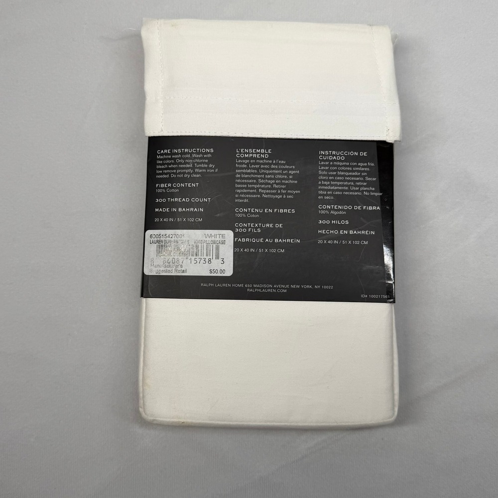 Ralph Lauren Dunham Sateen Pillowcase White King Set of 2 Cotton 300 TC - Picture 2 of 4